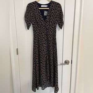 ASTR navy and brown floral midi dress